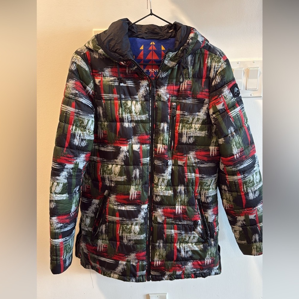 Moose Knuckles Brushstroke Print Hooded Puffer Jacket size Small - Picture 3 of 10